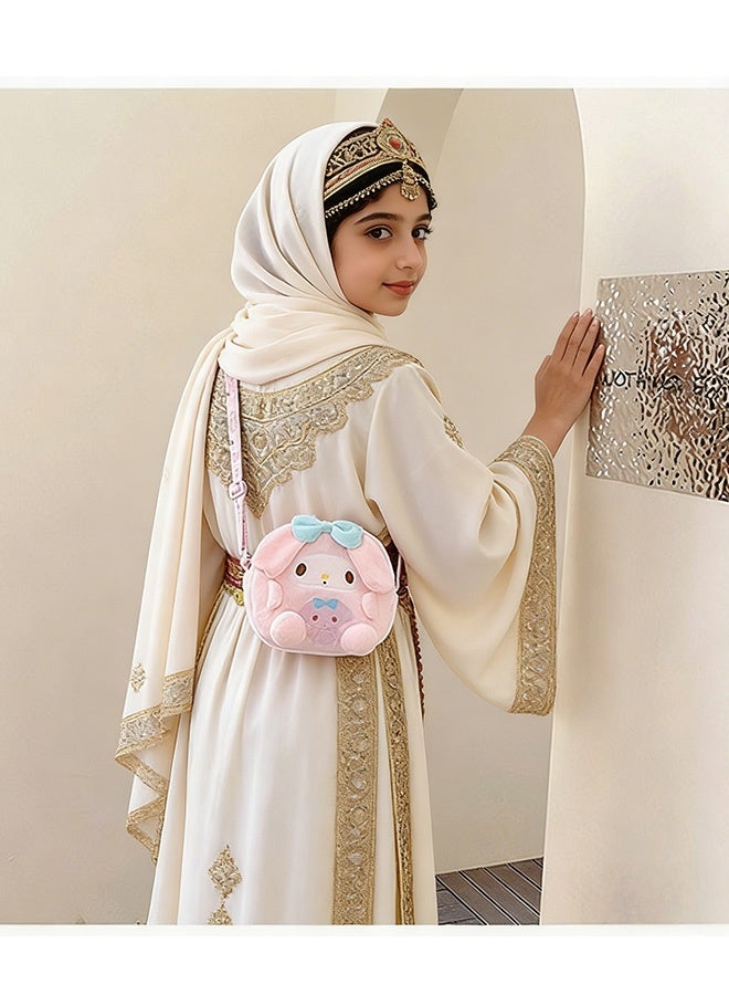 حقيبة كتف من القطيفة الناعمة للغاية باللون الوردي مع زخرفة على شكل فيونكة من سانريو ماي ميلودي للفتيات المراهقات للارتداء اليومي وللعب وللسفر وللحفلات ولأعياد الميلاد - Image 4